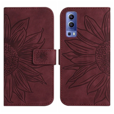 Чехол-книжка Skin Feel Sun Flower для Vivo Y72 5G/iQOO Z3/Y52 5G/Y53S - винно-красный