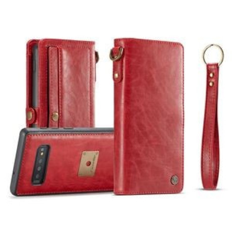 Шкіряний чохол-книжка CaseMe Qin Series Wrist Strap Wallet Style із вбудованим магнітом на Samsung Galaxy S10 Plus- червоний