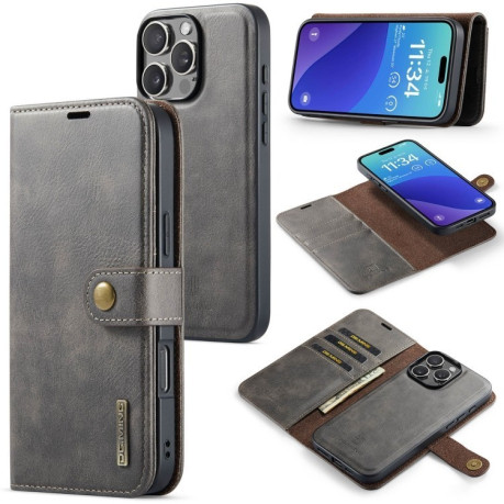 Чохол-книжка DGMING Crazy Horse Texture для iPhone 16 Pro - сірий