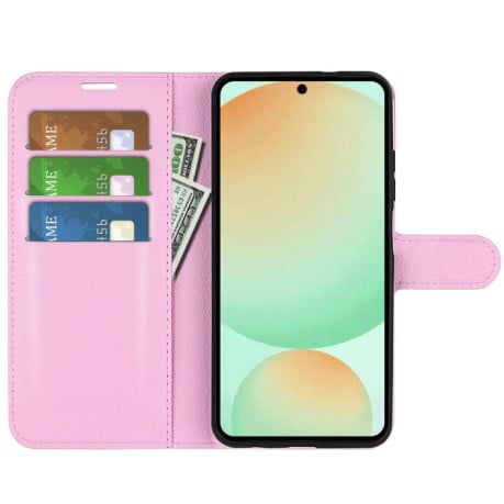 Чохол-книжка з фактурою Litchi та магнітним хлястиком на Samsung Galaxy S25 FE 5G - рожевий