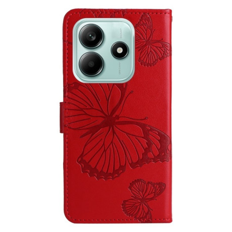 Чехол-книжка Embossed Butterfly для Xiaomi Redmi Note 14 5G/Poco M7 Pro 5G - красный