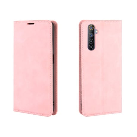 Чехол-книжка Retro-skin Business Magnetic Suction на Realme 6 - розовый