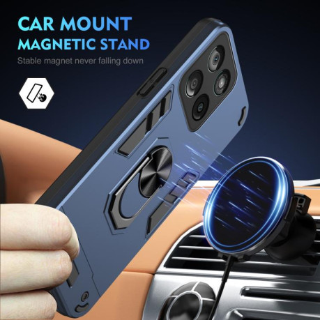 Ударозащитный чехол Metal Ring Holder для Motorola Edge 60 Fusion - синий