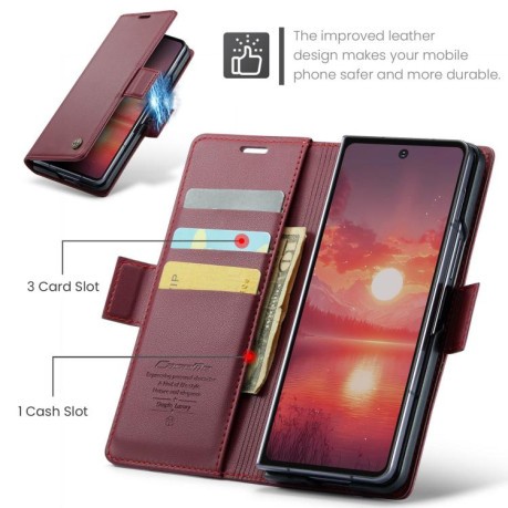 Чехол-книжка CaseMe 023 Butterfly Buckle Litchi Texture RFID Anti-theft Leather для Samsung Galaxy Fold 7 - красный