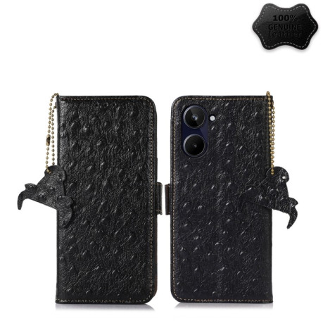 Кожаный чехол-книжка Ostrich Pattern RFID Genuine для Realme 10 4G - черный
