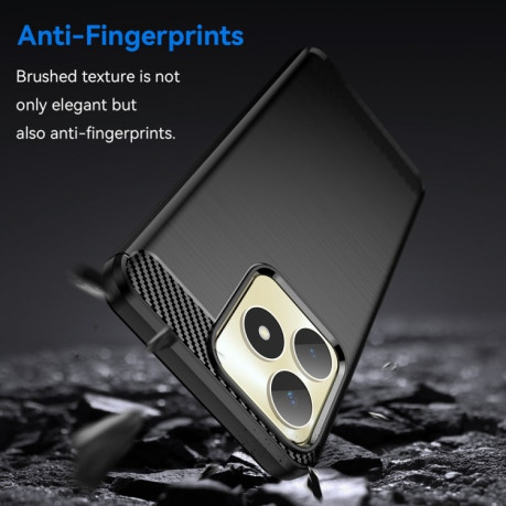 Противоударный чехол Brushed Texture Carbon Fiber на Realme Note 50 - черный