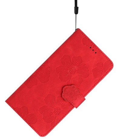 Чехол-книжка Flower Embossing Pattern для Xiaomi Redmi Note 14 4G - красный