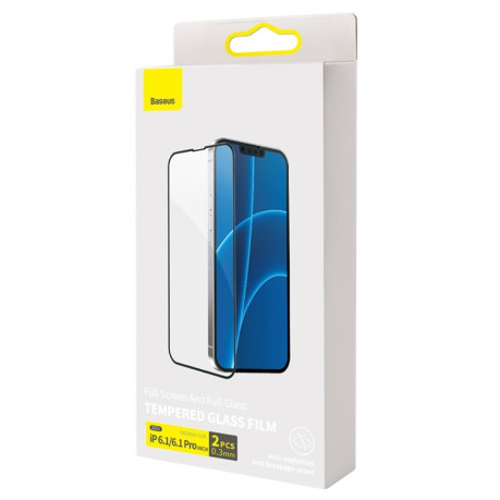Комплект защитных стекол Baseus 2 PCS 0.3mm Full-screen для iPhone 14/13/13 Pro - черные