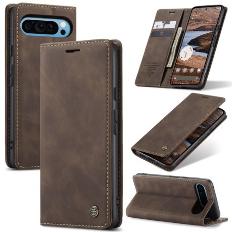 Чехол-книжка CaseMe-013 многофункциональный с кармашком для карт на Google Pixel 9 Pro XL - кофейный