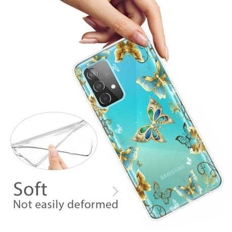 Противоударный чехол Colored Drawing Clear на Samsung Galaxy A52/A52s - Gold Butterflies