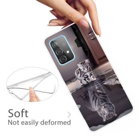 Противоударный чехол Colored Drawing Clear на Samsung Galaxy A52/A52s - Reflection Cat Tiger