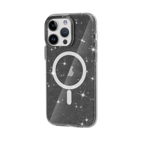 Противоударный чехол Terminator Style Glitter Powder MagSafe Magnetic для iPhone 15 Pro Max - черный