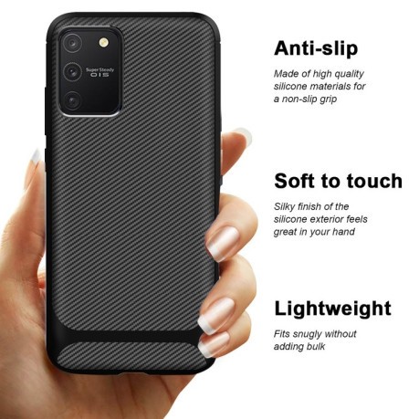 Противоударный чехол Carbon Fiber Texture на Samsung Galaxy S10 Lite - черный