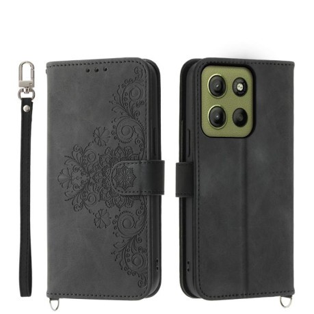 Чехол-книжка Skin-feel Flowers Embossed для Motorola Moto G15 - черный