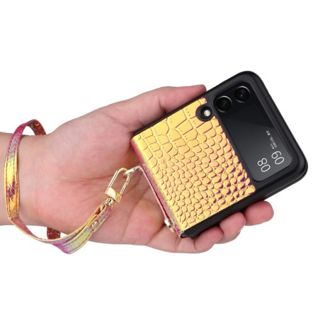 Противоударный чехол Siamese Pearl Texture для Samsung Galaxy Z Flip3 5G - розовое золото