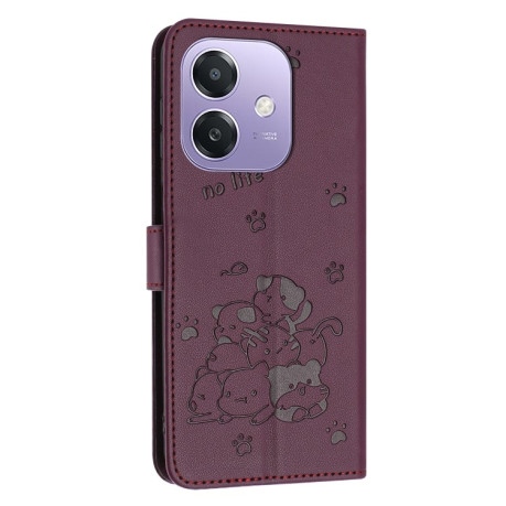 Чехол-книжка Diamond Embossed Skin Feel для OPPO A3/A3x/A40m - винно-красный