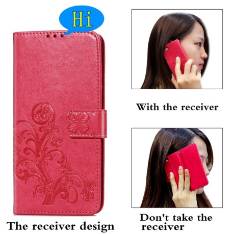 Чехол-книжка Four-leaf Clasp Embossed Buckle на Samsung Galaxy S21 Plus - красный