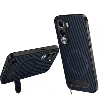 Магнитный чехол Wanlonfeng с подставкой и карбоновой текстурой на Realme C100i / C100x 4G — сапфировый