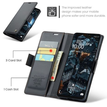 Чехол-книжка CaseMe 023 Butterfly Buckle Litchi Texture RFID Anti-theft Leather на Samsung Galaxy A07 / A06 -черный