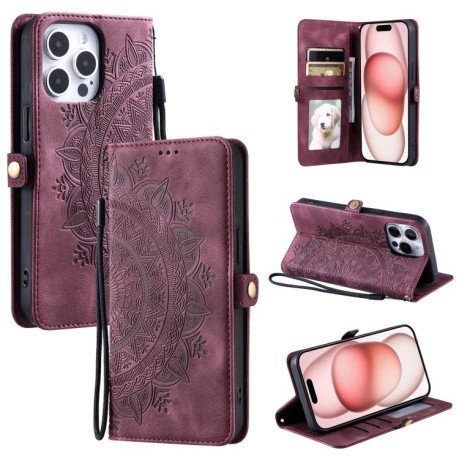 Чехол-книжка Totem Embossed Magnetic Leather для iPhone 16 Pro Max - винно-красный