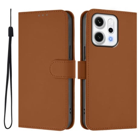 Чехол-книжка с мягким покрытием (Skin Feel) со шнурком на OPPO Reno14 5G Global - коричневый