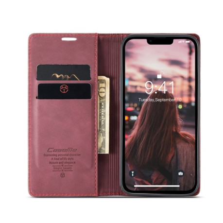 Кожаный чехол CaseMe-013 Multifunctional на iPhone 15 - винно-красный