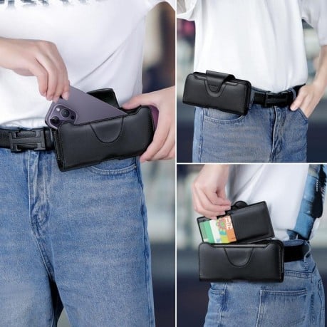 Универсальный чехол NUOKU на диагональ 5.5-6.7 Belt Clip Carrying Pouch с фактурой Litchi и креплением на пояс - черный