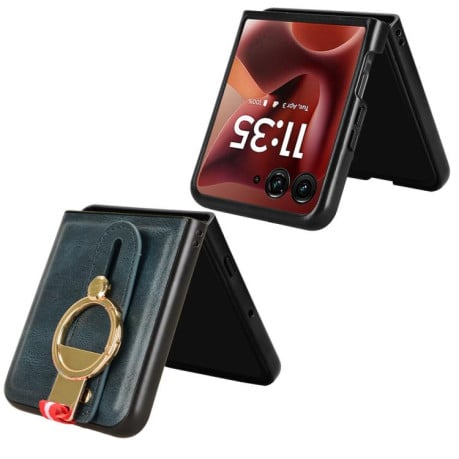 Противоударный чехол Wristband Leather Back для Motorola Razr 60 Ultra - синий
