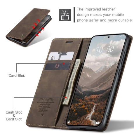 Чехол-книжка CaseMe-013 многофункциональный с кармашком на карт на Xiaomi 15T - кофейный