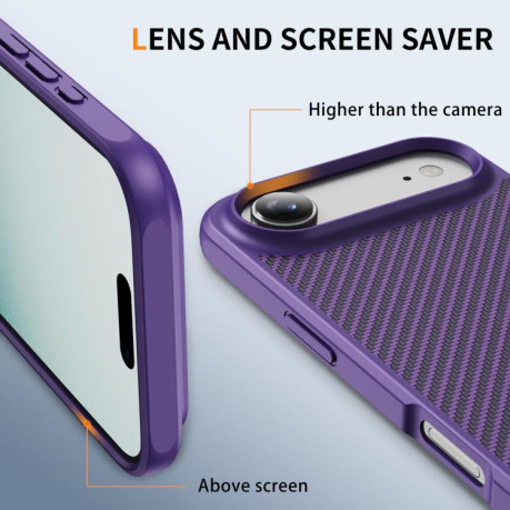 Ударозащитный чехол Carbon Fiber Texture Skin-feel Acrylic TPU на iPhone Air - фиолетовый