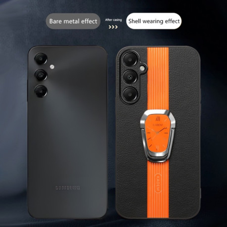 Чехол Magnetic Litchi Leather Back Phone Case with Holder для Samsung Galaxy A05s 5G - черный
