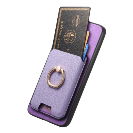 Чехол Retro Cross Leather Ring Vertical Insert Card Bag MagSafe для Motorola Moto G35 5G - фиолетовый