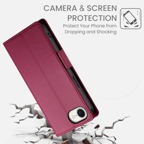 Чехол-книжка Side Buckle Magnetic Frosted Leather для iPhone 16e - винно-красный