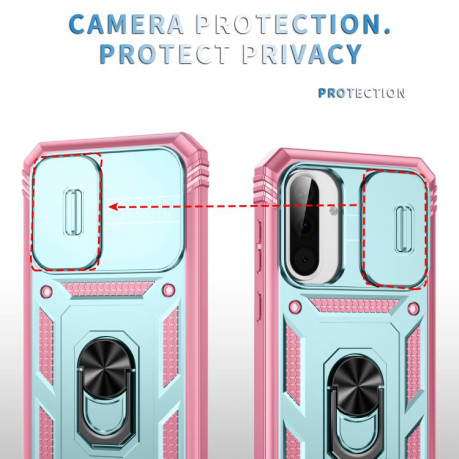 Противоударный чехол Sliding Camshield для Samsung Galaxy A56 5G - Green+Pink