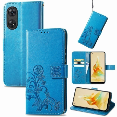 Чехол Four-leaf Clasp Embossed Buckle на OPPO Reno8 T 4G - синий