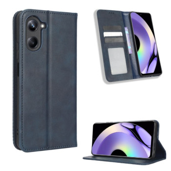 Чехол-книжка Magnetic Buckle Retro Crazy Horse Texture на Realme 10 Pro - синий