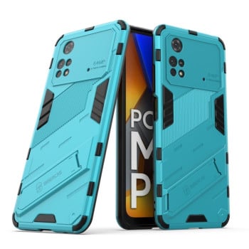 Противоударный чехол Punk Armor с подставкой на Xiaomi Poco M4 Pro 4G - синий