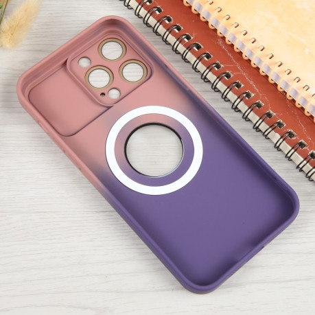 Противоударный чехол Gradient Silicone Shockproof Magsafe для iPhone 15 Plus - розово-фиолетовый
