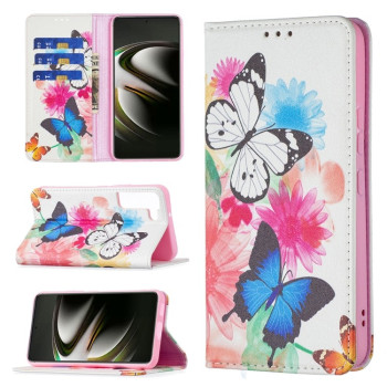 Чехол-книжка Colored Drawing Pattern для Samsung Galaxy S22 5G - Two Butterflies