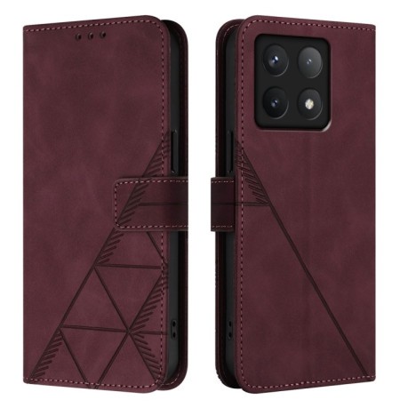 Чохол-книжка Crossbody 3D Embossed Flip Leather на Xiaomi 14T Pro - винно-червоний