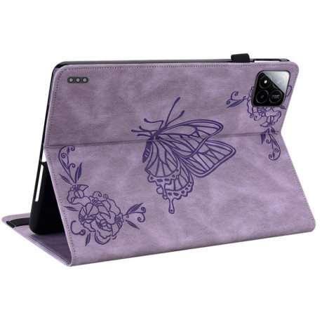 Чехол-книжка Butterfly Flower Embossed Leather на Xiaomi Pad 7 / Pad 7 Pro - фиолетовый