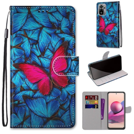 Чехол-книжка Coloured Drawing Cross для Xiaomi Redmi Note 10 4G / Note 10S - Blue Red Butterfly