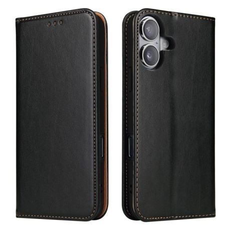 Шкіряний чохол-книжка Fierre Shann Genuine leather для iPhone 16 Plus - чорний