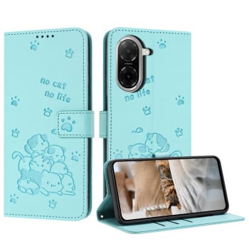 Чехол-книжка Embossed Kitten Phone Leather для Xiaomi Redmi A5 4G / Poco C71 - зеленый