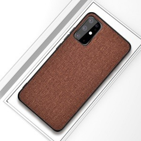 Противоударный чехол Cloth Texture на Samsung Galaxy S20-коричневый