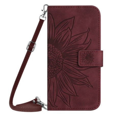 Чехол-книжка Skin Feel Sun Flower для Google Pixel 9a - винно-красный