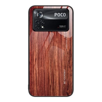 Противоударный чехол Wood Grain Glass на Xiaomi Poco X4 Pro 5G - кофейный