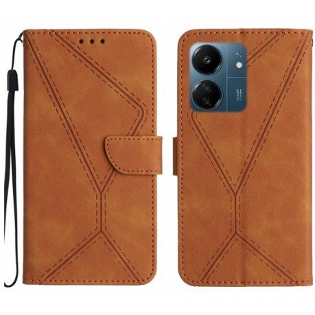 Чохол-книжка Stitching Embossed Leather для Xiaomi Redmi 13C/Poco C65 4G - коричневий