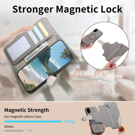 Чохол-книжка Twill Fabric з MagSafe RFID+кишенька на карт на Samsung Galaxy A07 4G / 5G - сірий