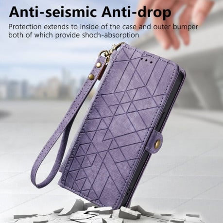 Чехол-книжка Geometric Zipper Wallet Side Buckle Leather для Realme Note 50 - фиолетовый
